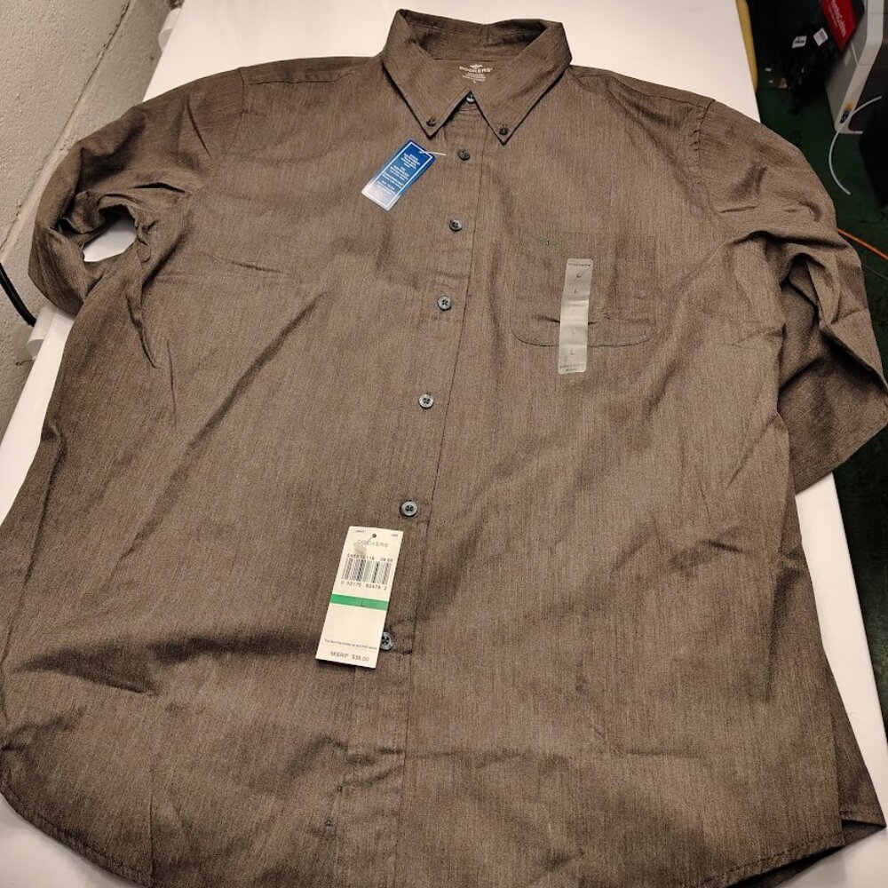 Dockers Dress Shirt Button-Down Long Sleeve Solid Brown Men’s Large NWT